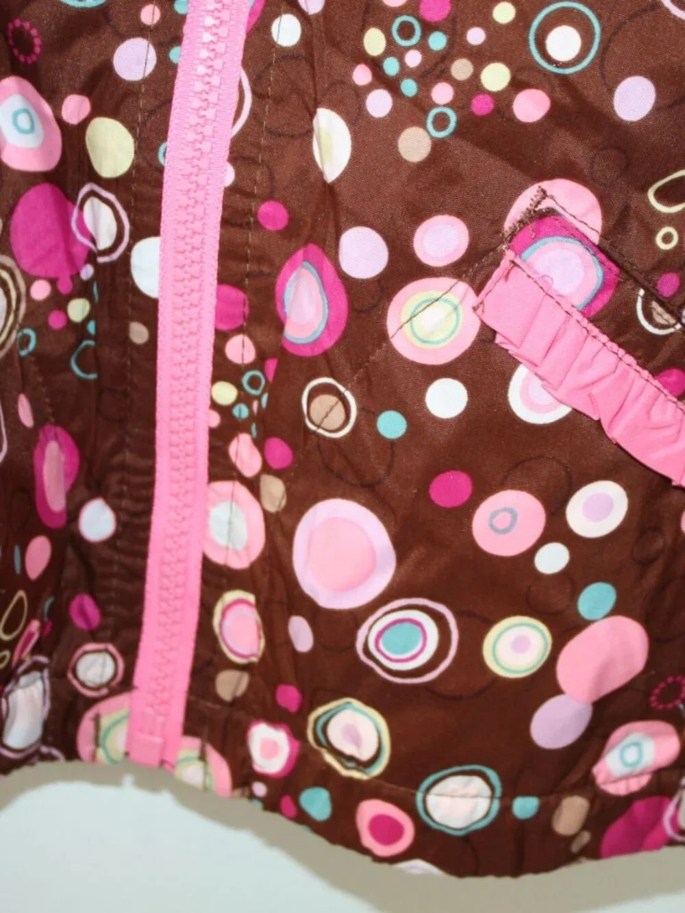 NWT Hanna Andersson Girls Size 100 (4) Brown Pink Dot Fleece Lined Ruffle Jacket